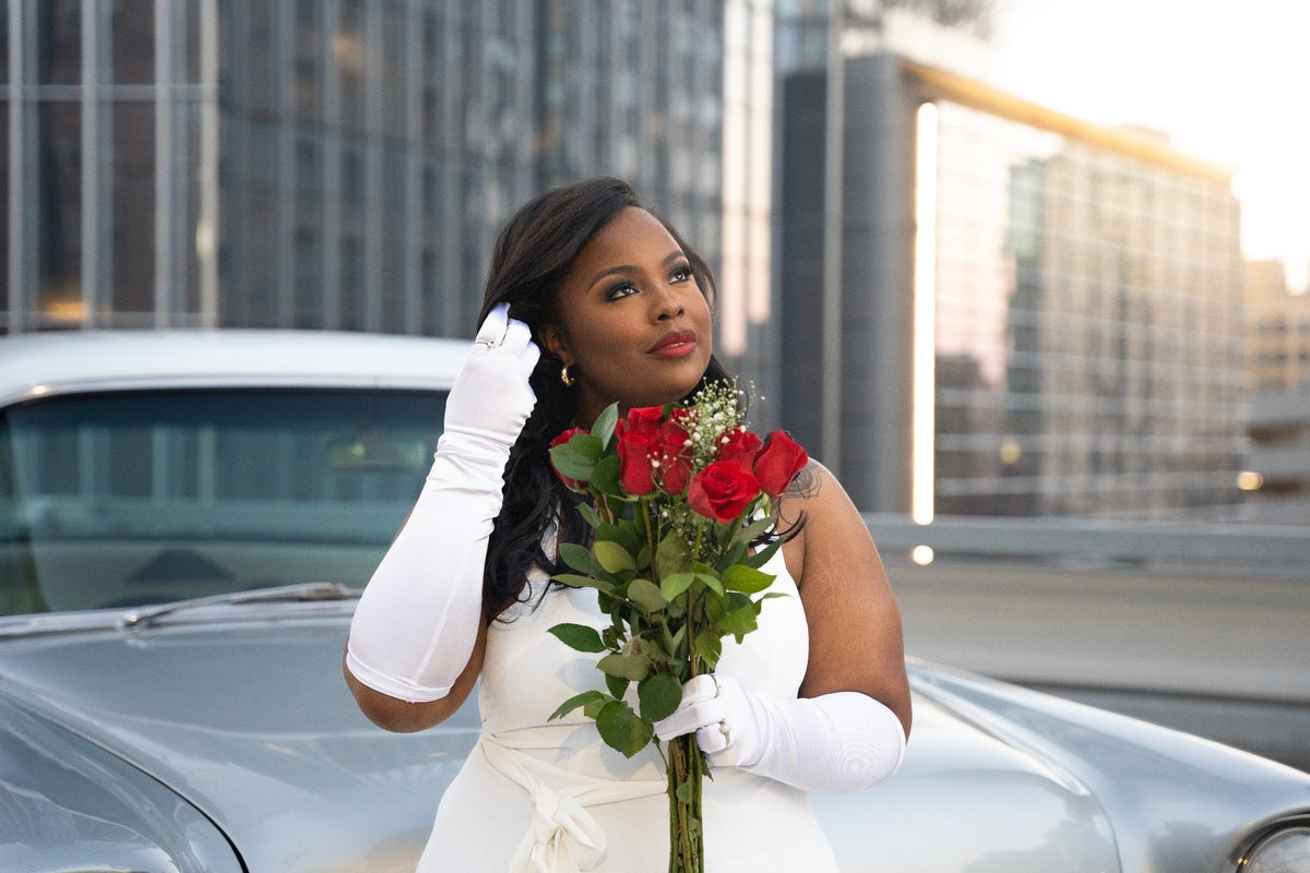 Downtown Houston Engagement Photos with a Classic Car